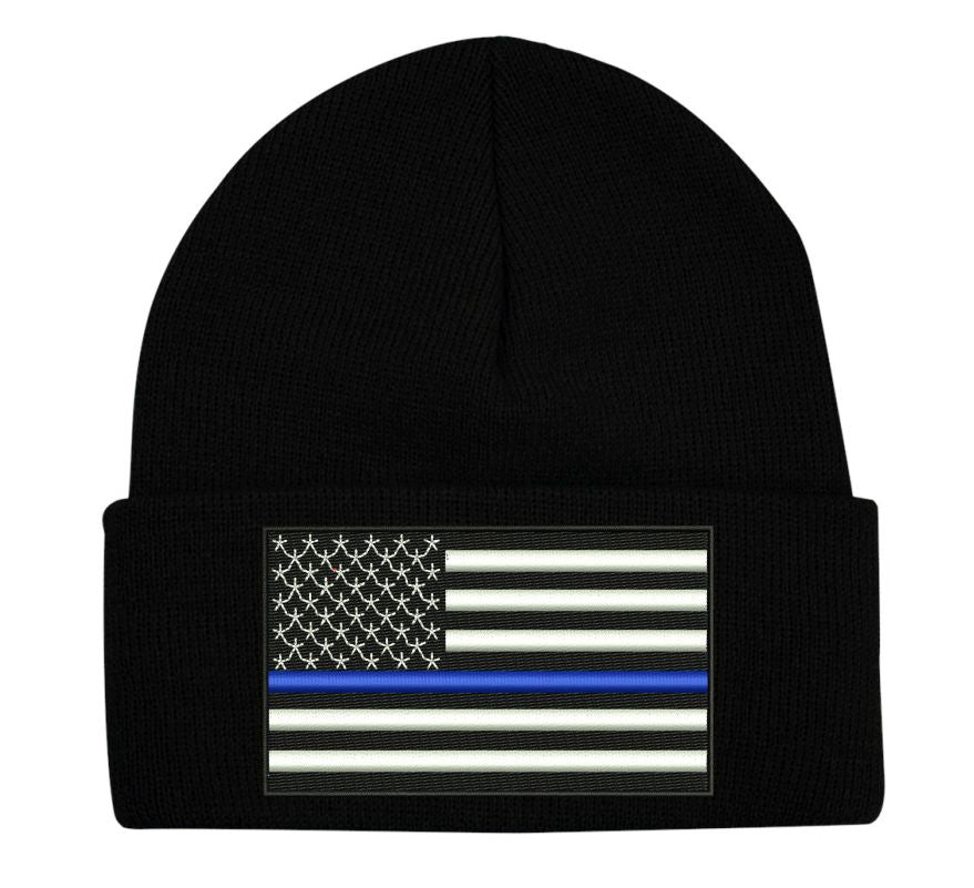 Thin Blue line USA Flag Embroidered winter hat