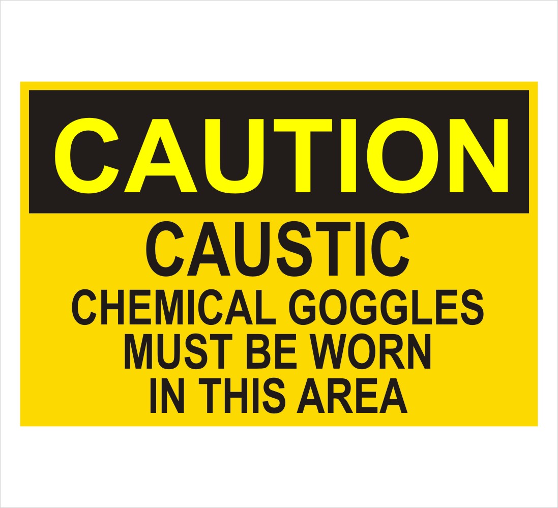 Caustic-Wear Chemical Goggles Caution Sign Decal