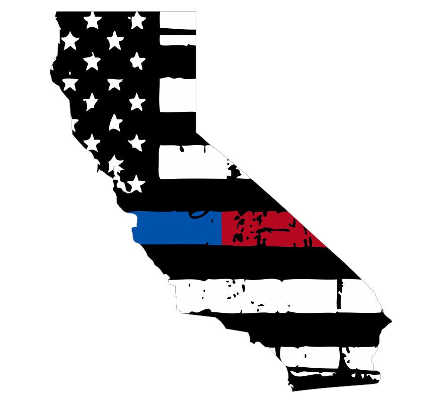California Tattered Flag Blue/Red Line Decal