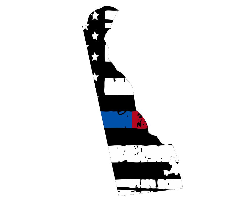 Delaware Tattered Flag Blue/Red Line Decal