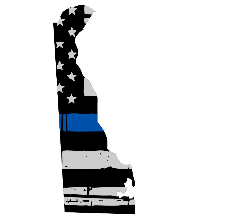 Delaware Tattered Flag Blue Line Decal