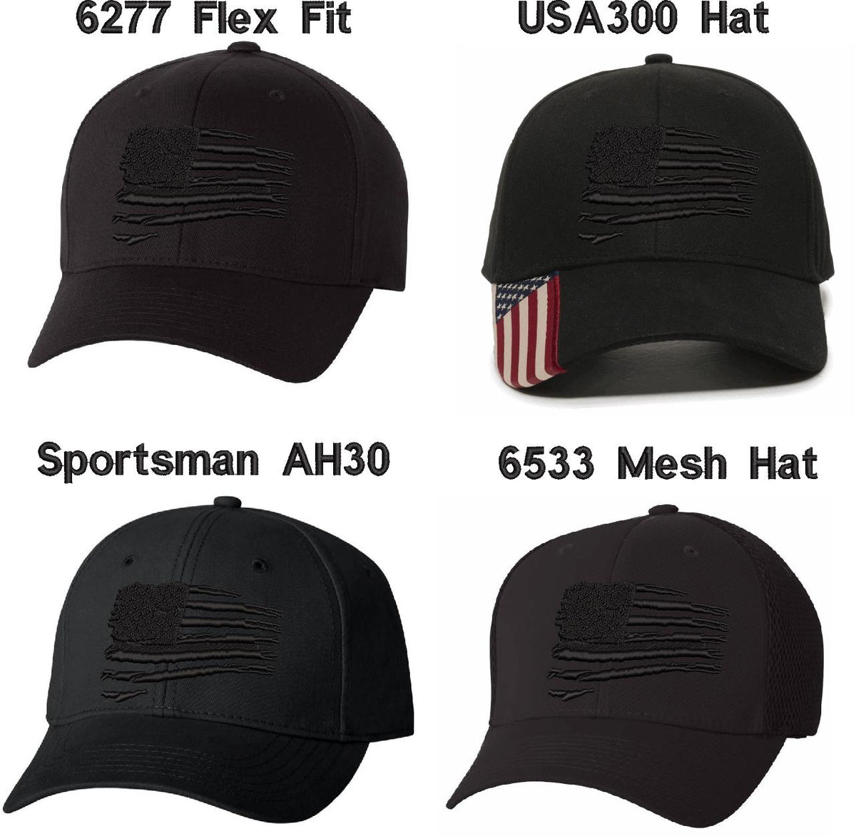 USA Distressed Flag Blackout Embroidered Hat - Powercall Sirens LLC