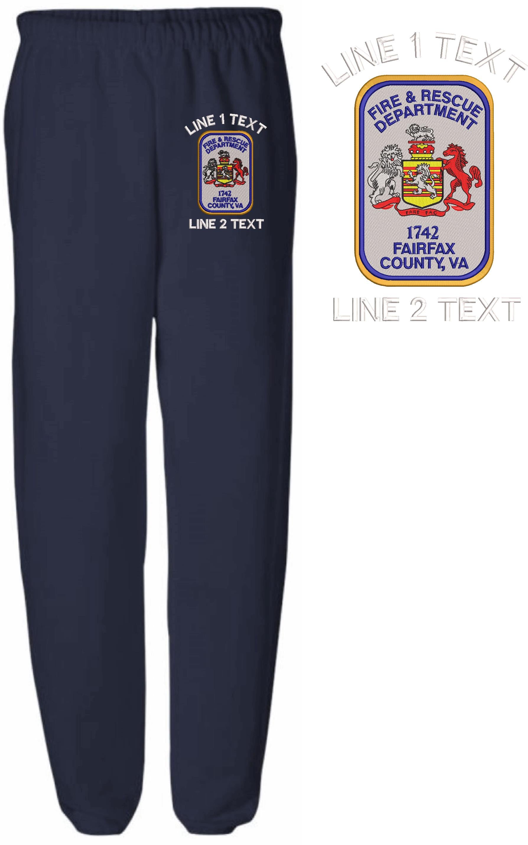 Fairfax County Fire Rescue Embroidered Sweatpants - Powercall Sirens LLC