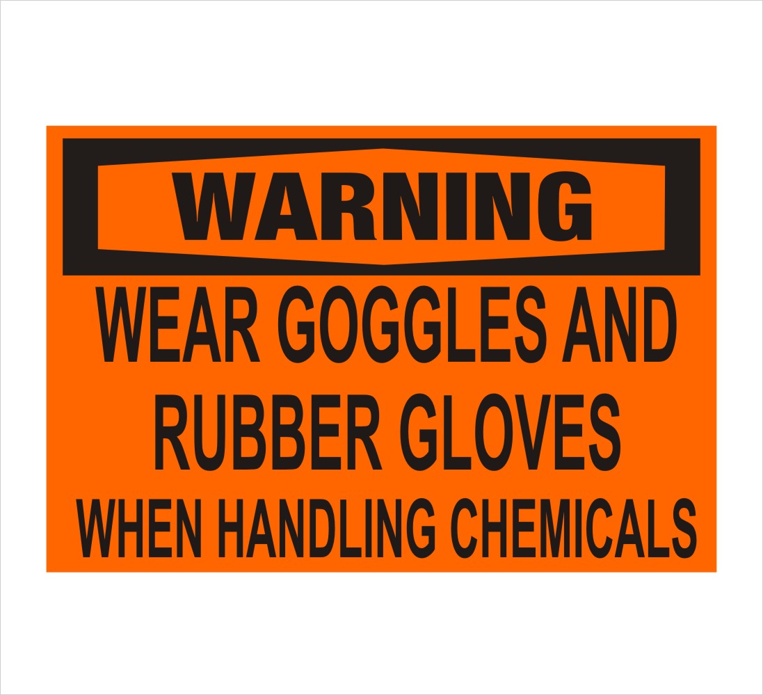 Goggle and Rubber Gloves Warning Decal