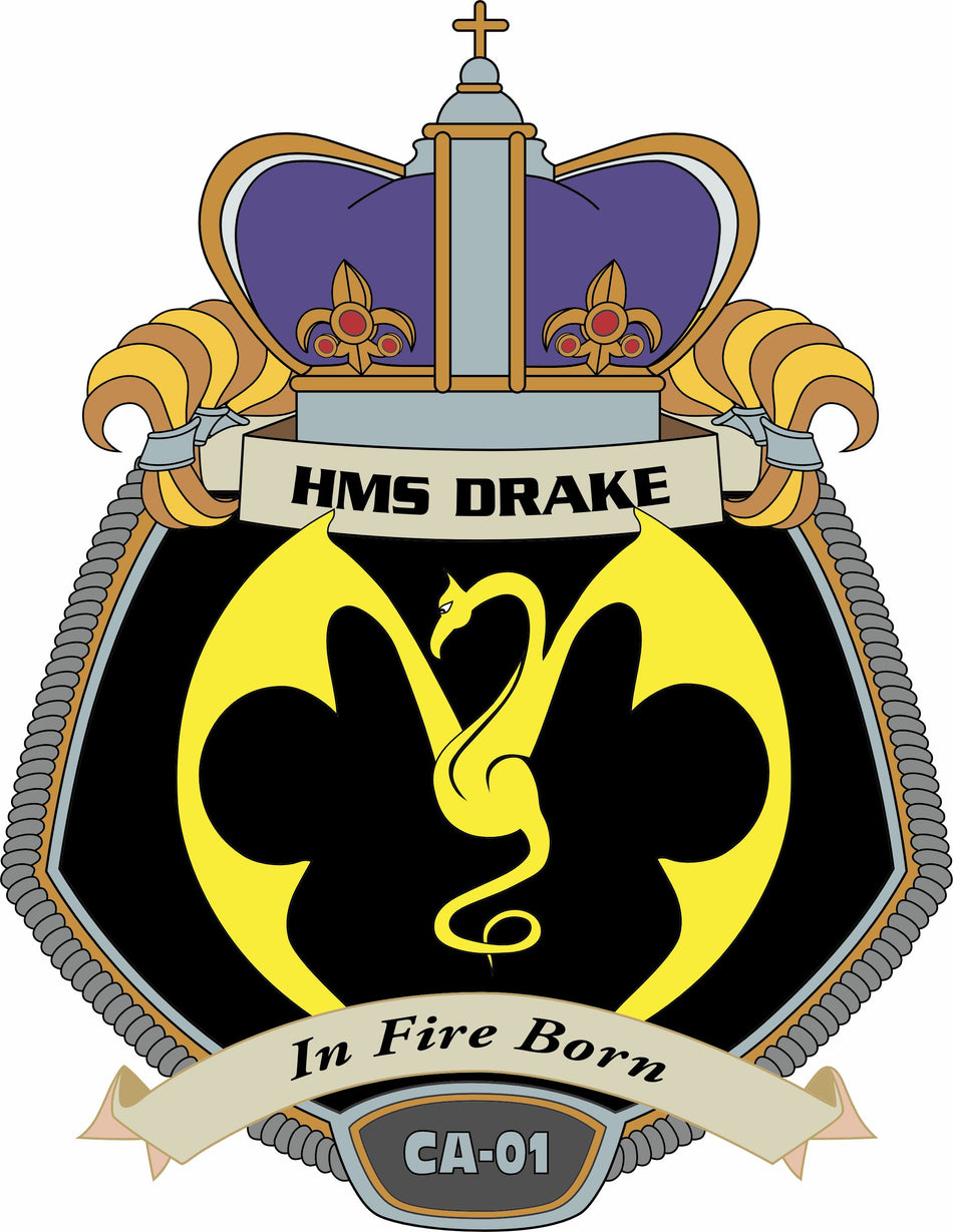 HMS Drake In Fire Born Customer Decal