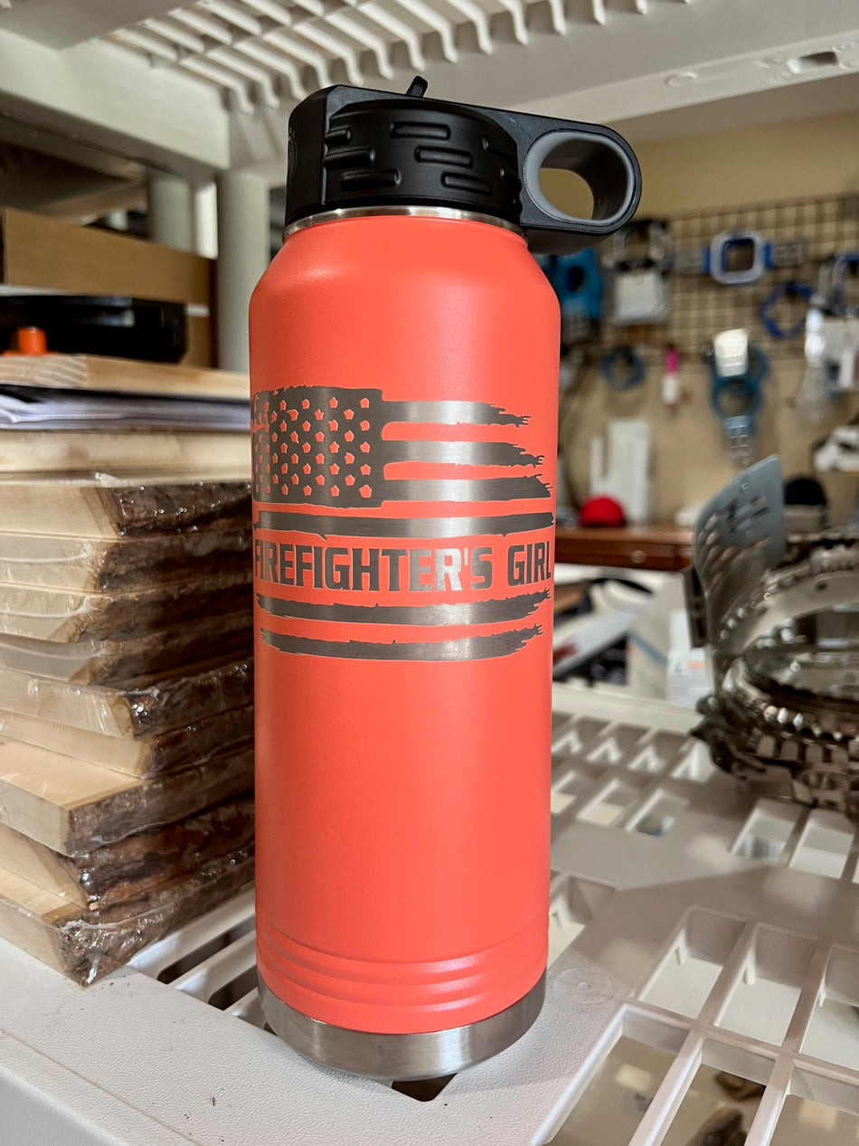 Firefighter's Girl USA Flag Engraved 32oz. Water Bottle - Powercall Sirens LLC