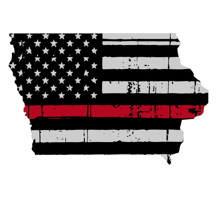 Iowa Tattered Flag Red Line Decal