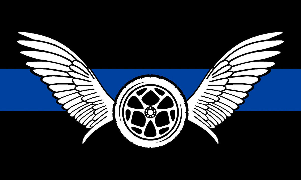 Thin Blue Line Motorcycle Wings 3" x 5" Exterior REFLECTIVE window Decal - Powercall Sirens LLC