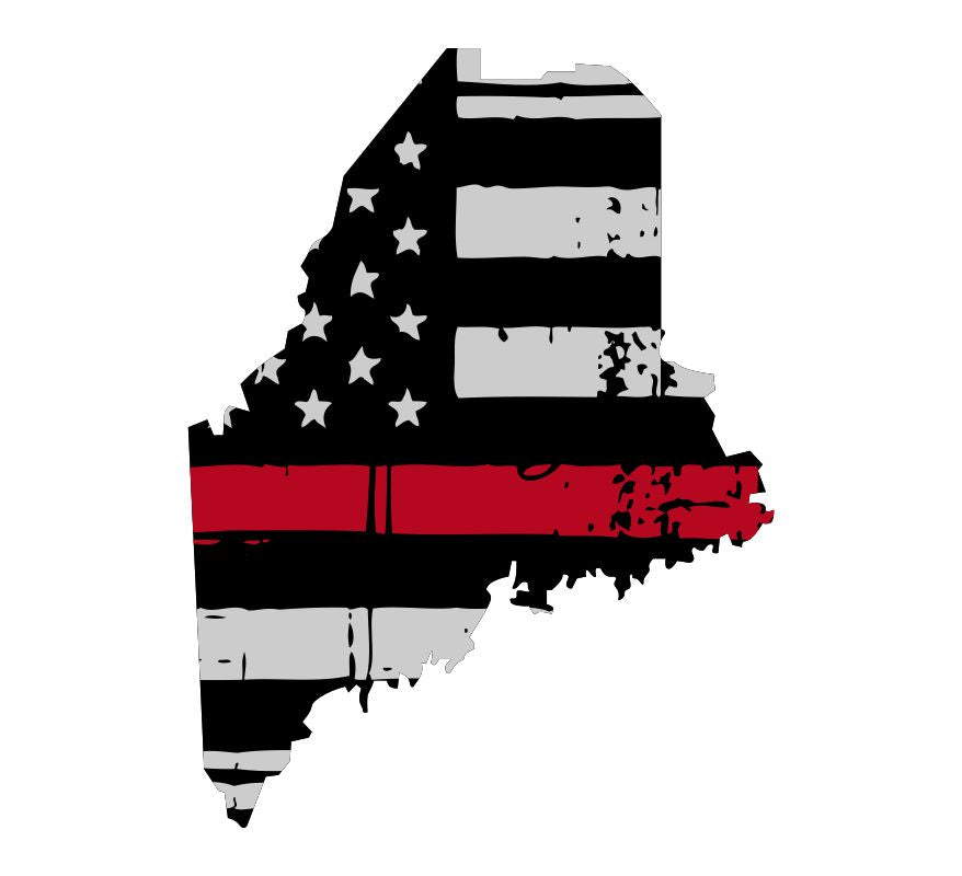 Maine Tattered Flag Red Line Decal