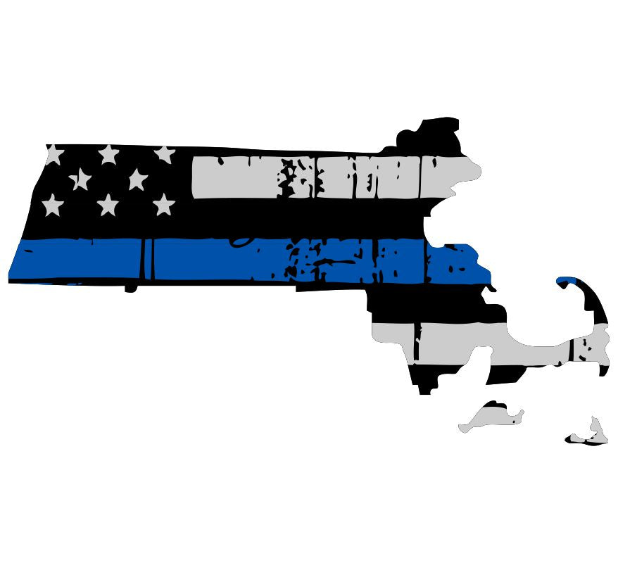 Massachusetts Tattered Flag Blue Line Decal