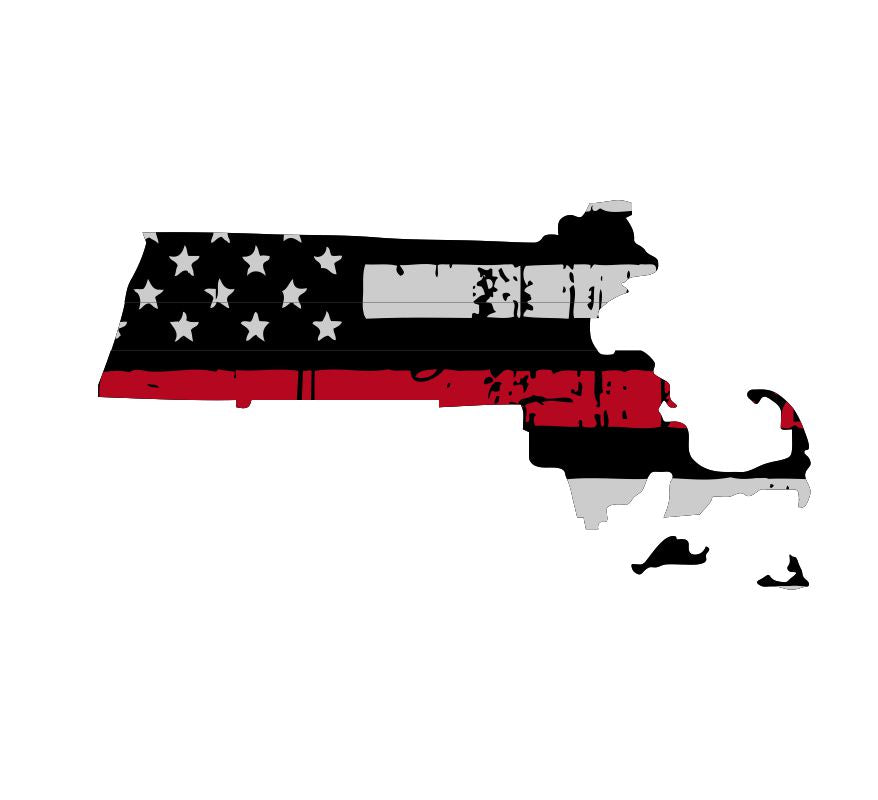 Massachusetts Tattered Flag Red Line Decal