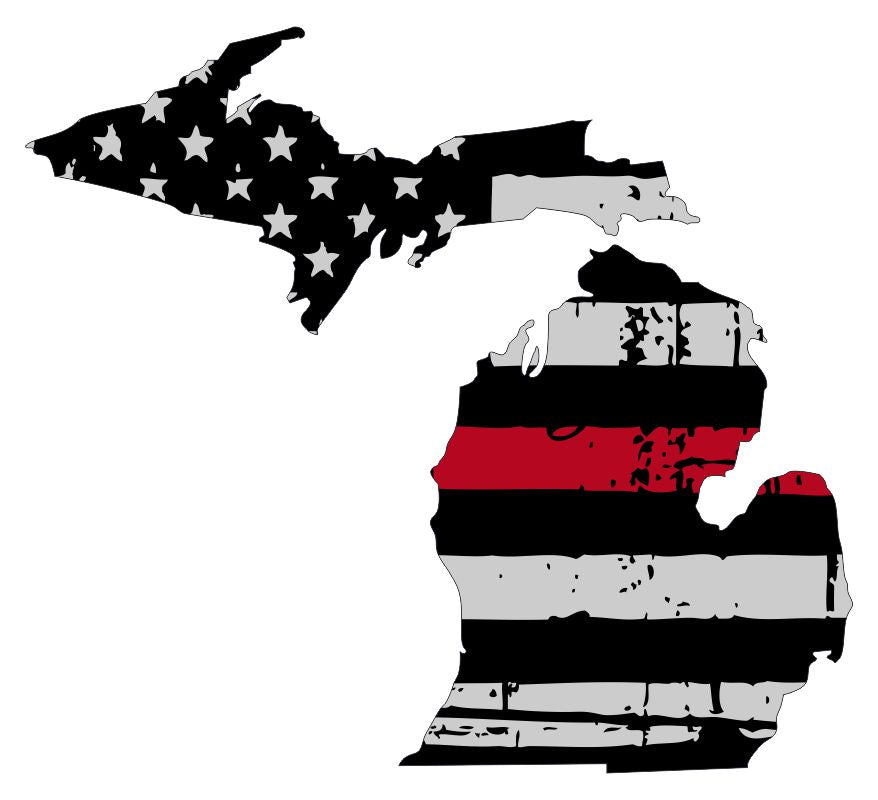 Michigan Tattered Flag Red Line Decal