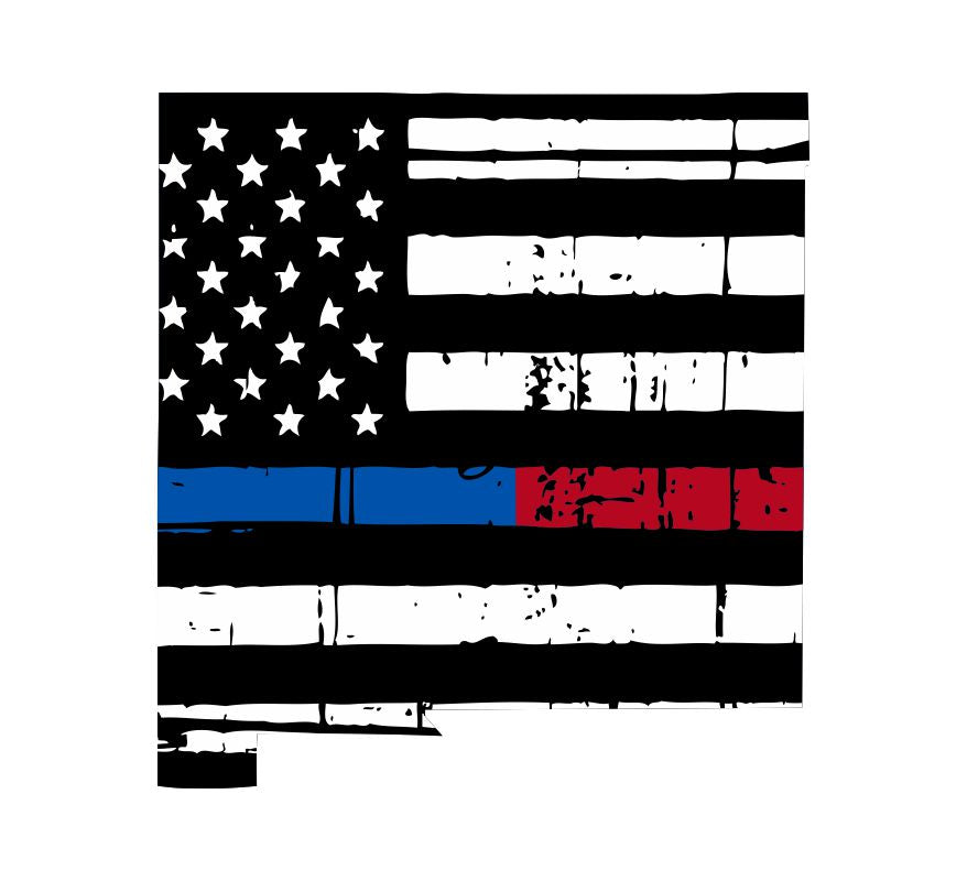 New Mexico Tattered Flag Blue/Red Line Decal