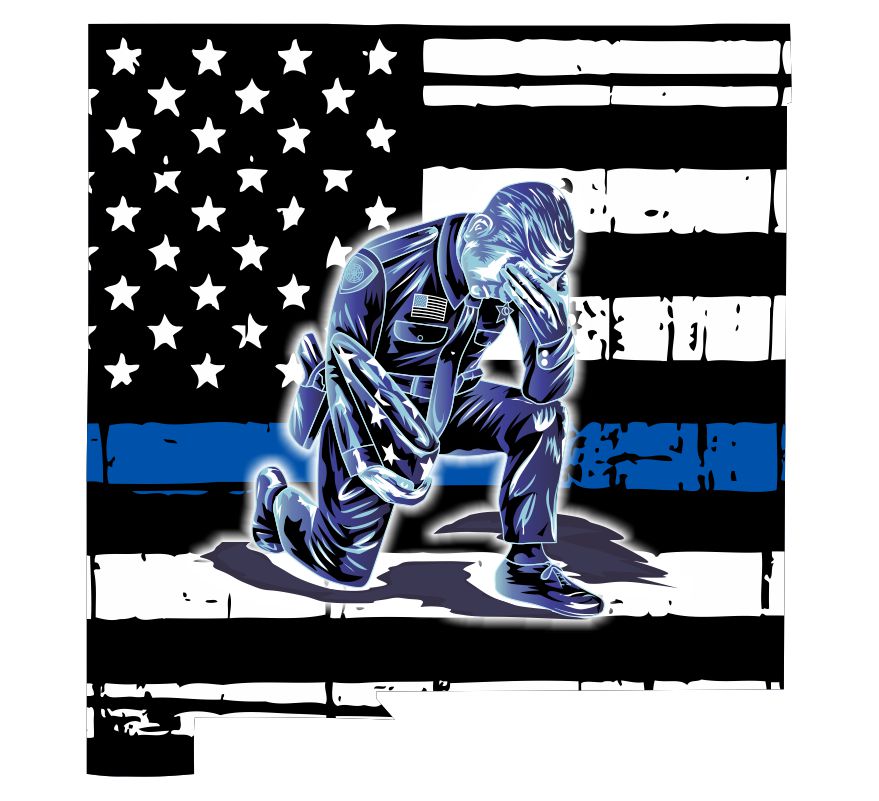 Thin Blue Line New Mexico Kneeling Police Officer
