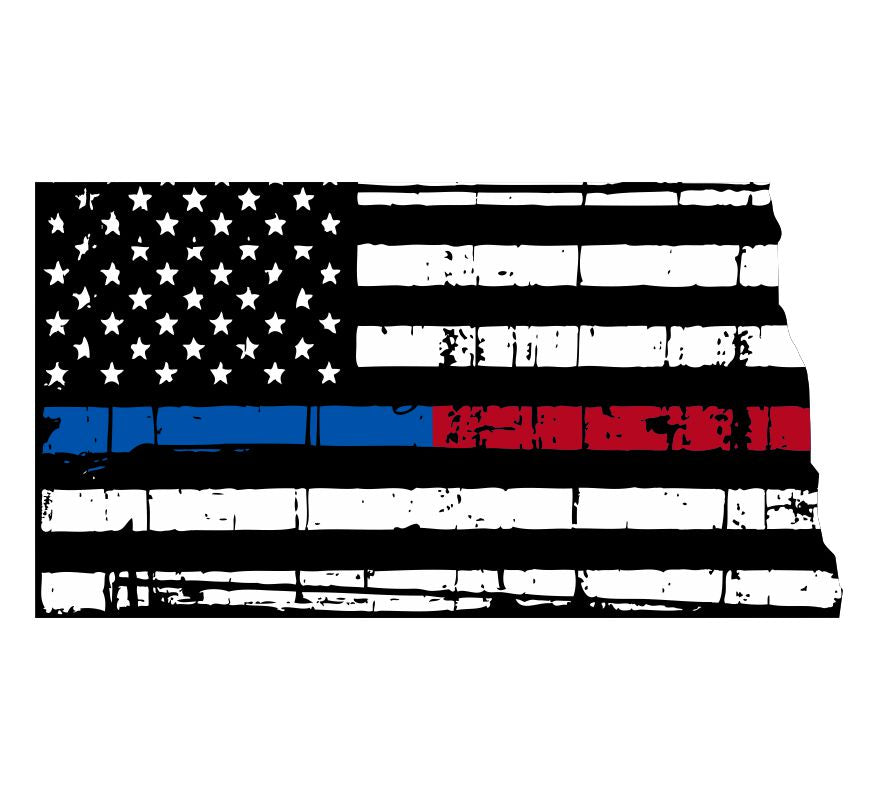 North Dakota Tattered Flag Blue/Red Line Decal