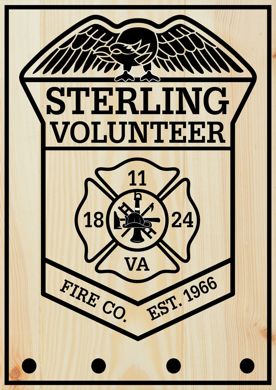 Sterling Fire Logo w/ Key holder area Engraved Wood Sign