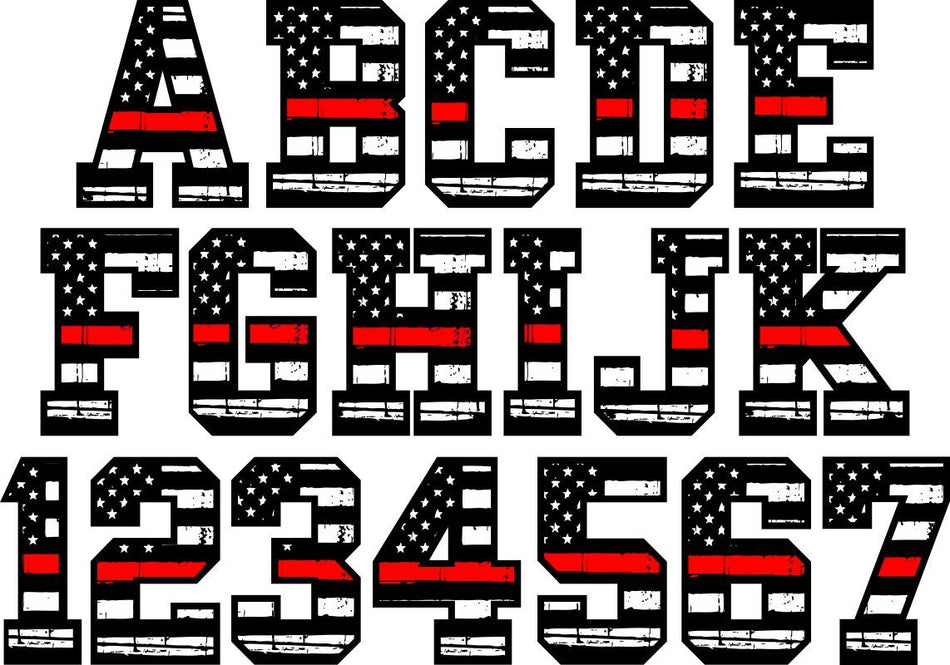 Thin Red Line Flag Letter & Number Decals - Powercall Sirens LLC