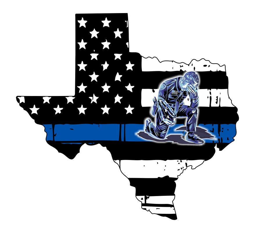 Texas Tattered Flag Kneeling Police Decal