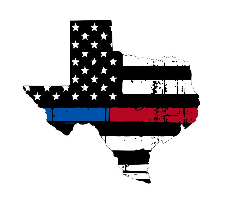 Texas Tattered Flag Blue/Red Line Decal