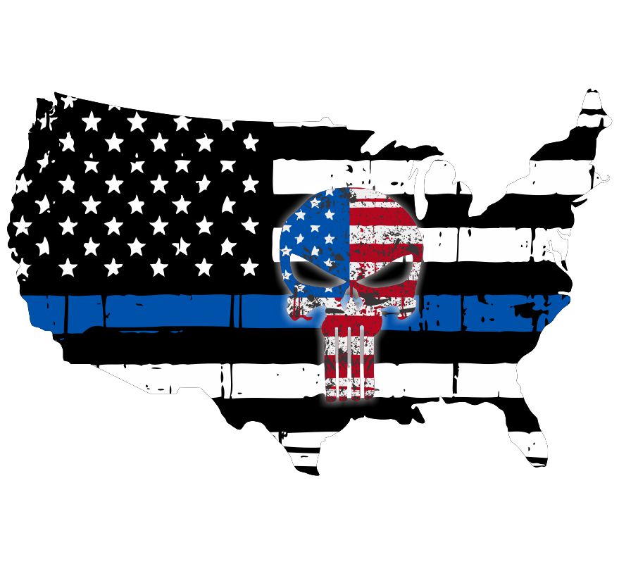 Thin Blue Line United States Tattered Flag Punisher Decal