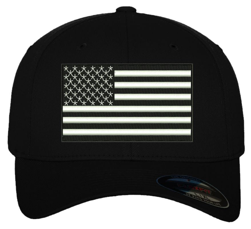 Black White USA Flag Design Embroidered Ball Cap