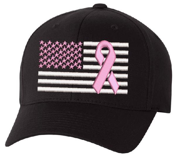 Pink USA Flag with Breast Cancer Ribbon Hat Design