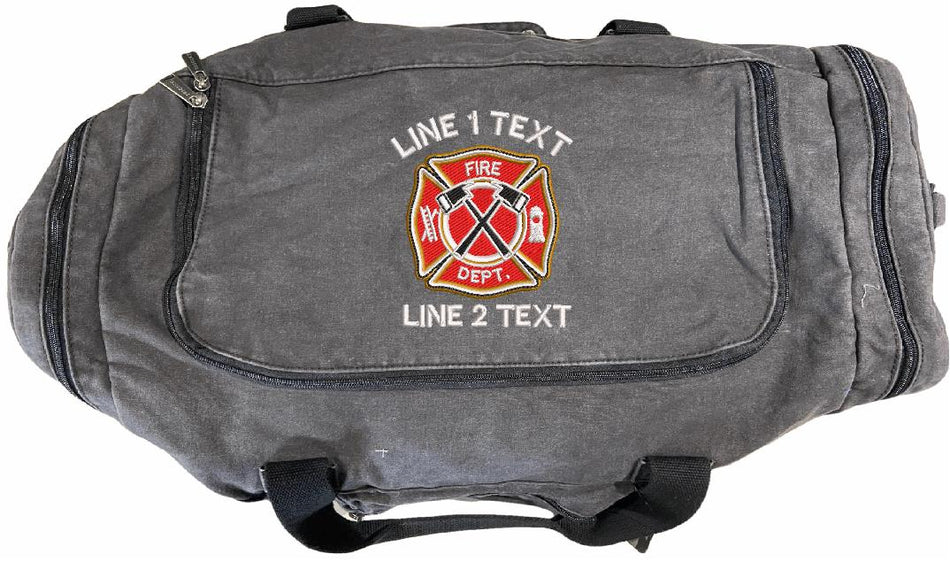 FD Axe Maltese Cross Gray/Khaki Embroidered Duffle Bag - Powercall Sirens LLC