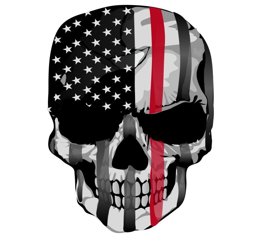 Tattered Skull Red Line Decal - Powercall Sirens LLC