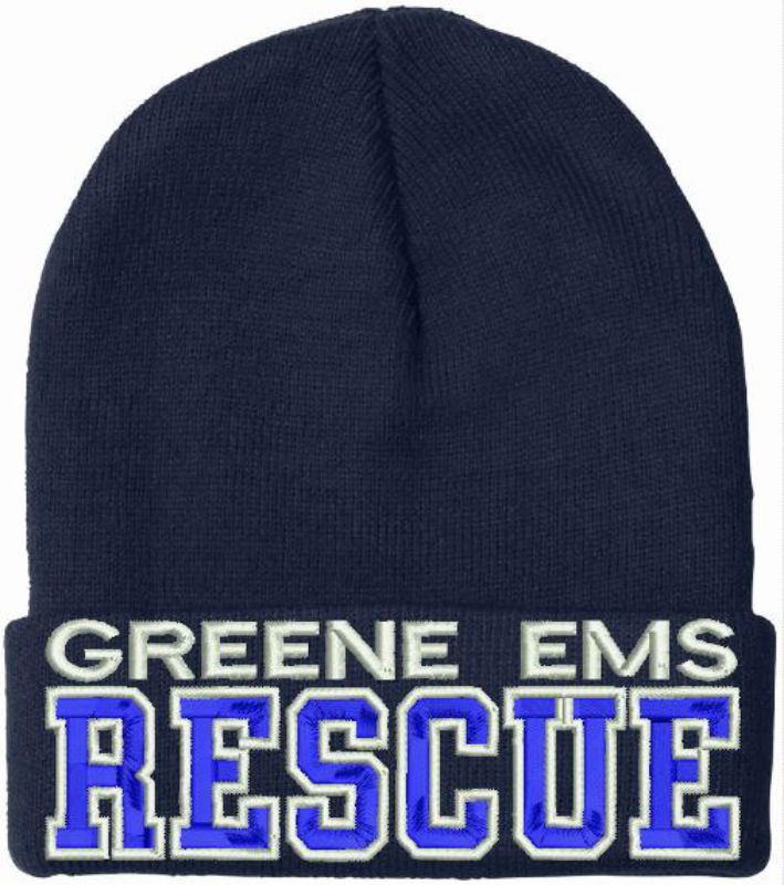 Que Rescue Hat Greene EMS Rescue Embroidered Winter Hat – Powercall Sirens LLC