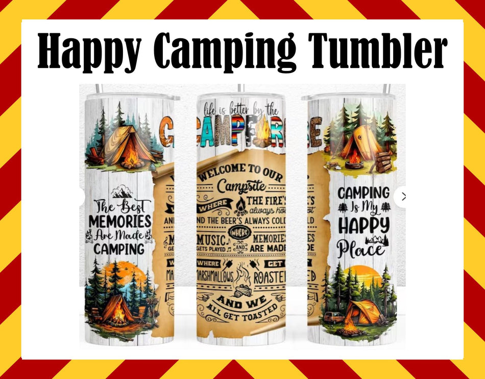 Stainless Steel Cup - Happy Camping Glow in the Dark Design Hot/Cold Cup