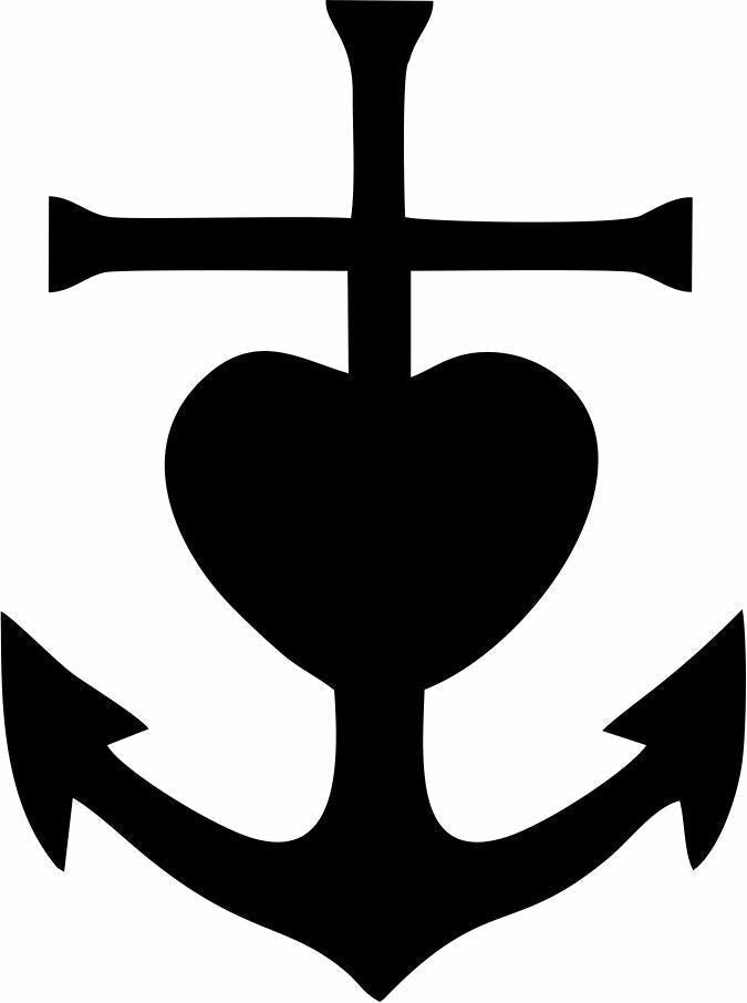 Religious Decal Christian Cross Heart and Anchor Exterior Window Various Sizes