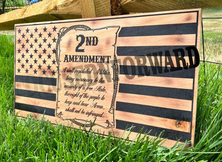 2nd Amendment USA Flag Custom Engraved 23" x 11" Handmade Sign well regulated militia