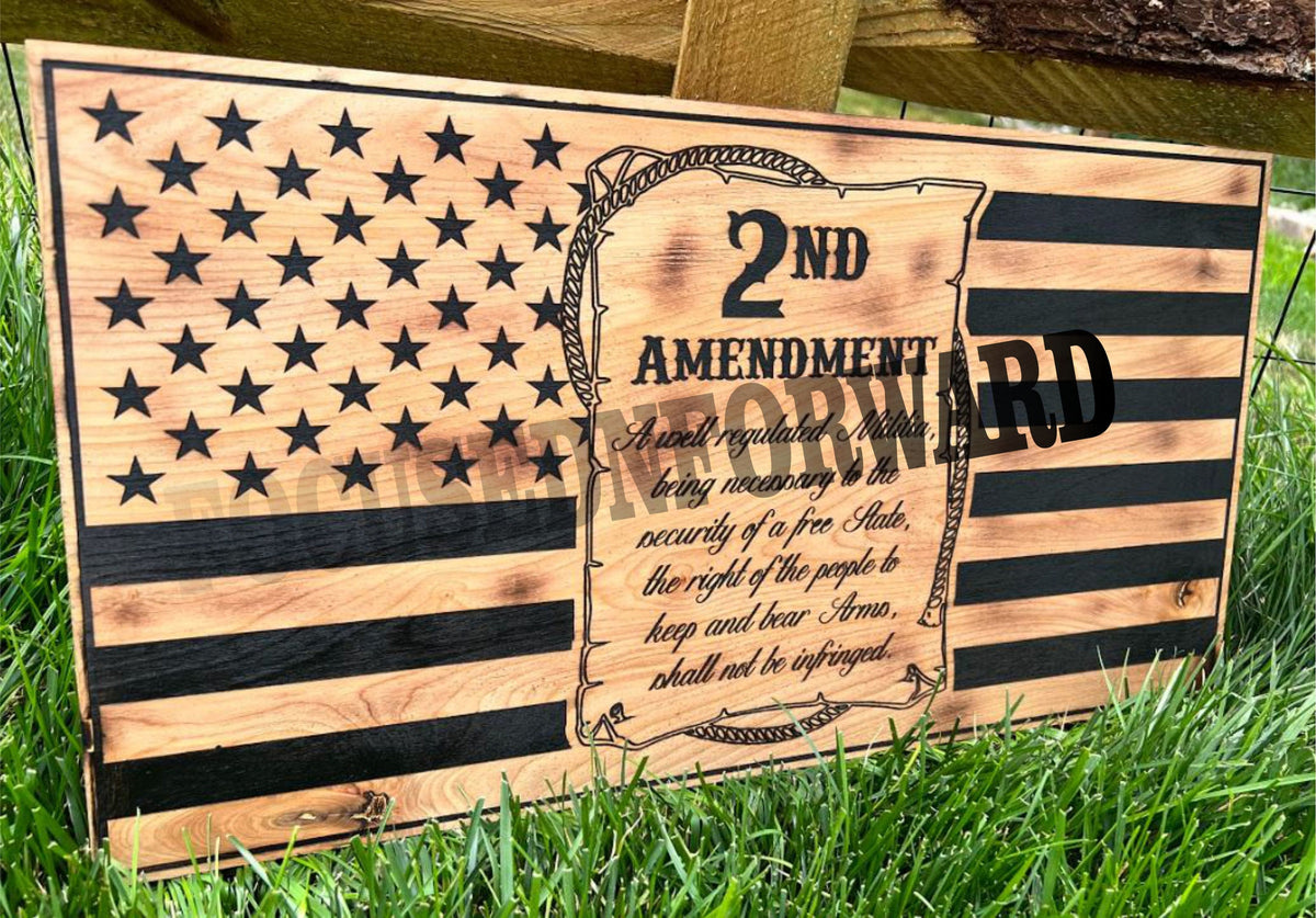 2nd Amendment USA Flag Custom Engraved 23" x 11" Handmade Sign well regulated militia