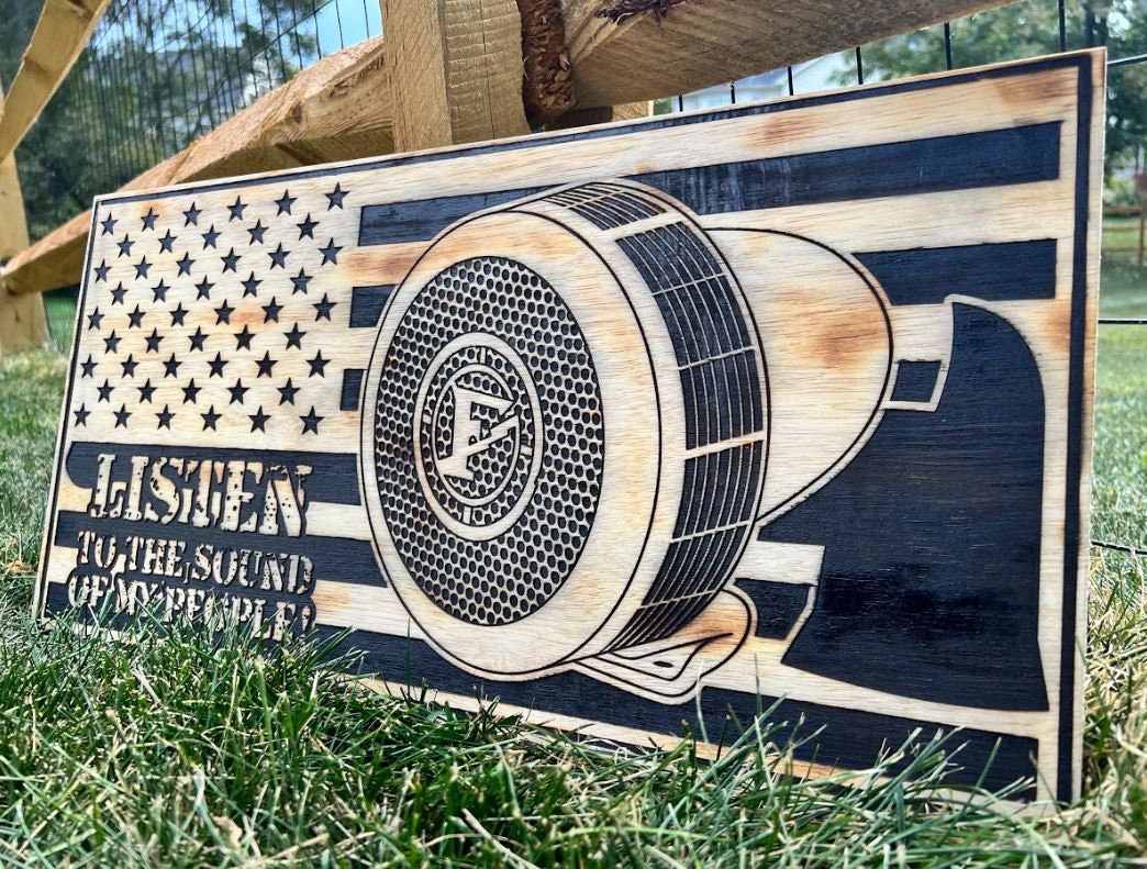 Fire Department Mechanical Sire Que Siren Sound of my people Laser Engraved Wood Sign 23" x 11"