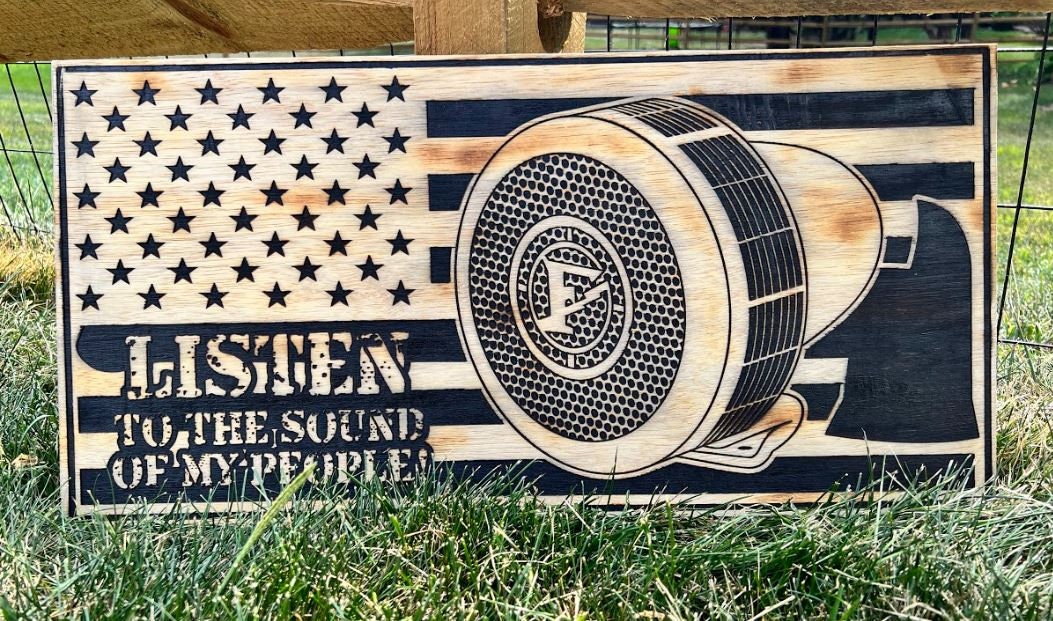 Fire Department Mechanical Sire Que Siren Sound of my people Laser Engraved Wood Sign 23" x 11"