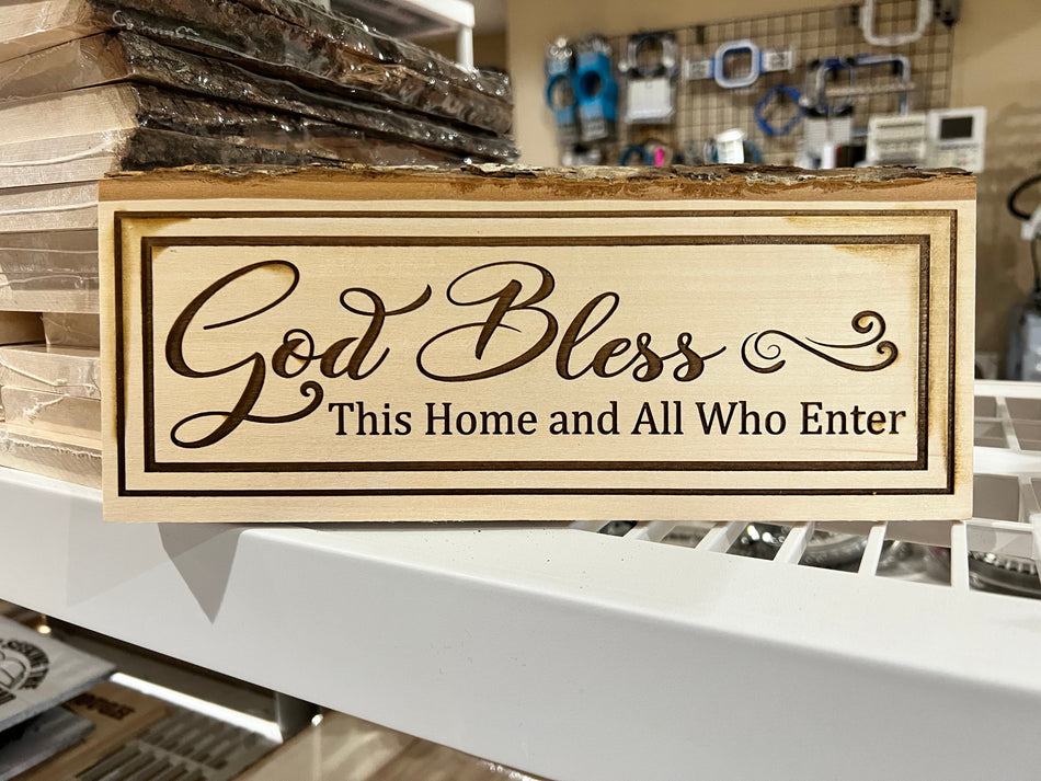 God Bless this Home Bark Edge Engraved Sign