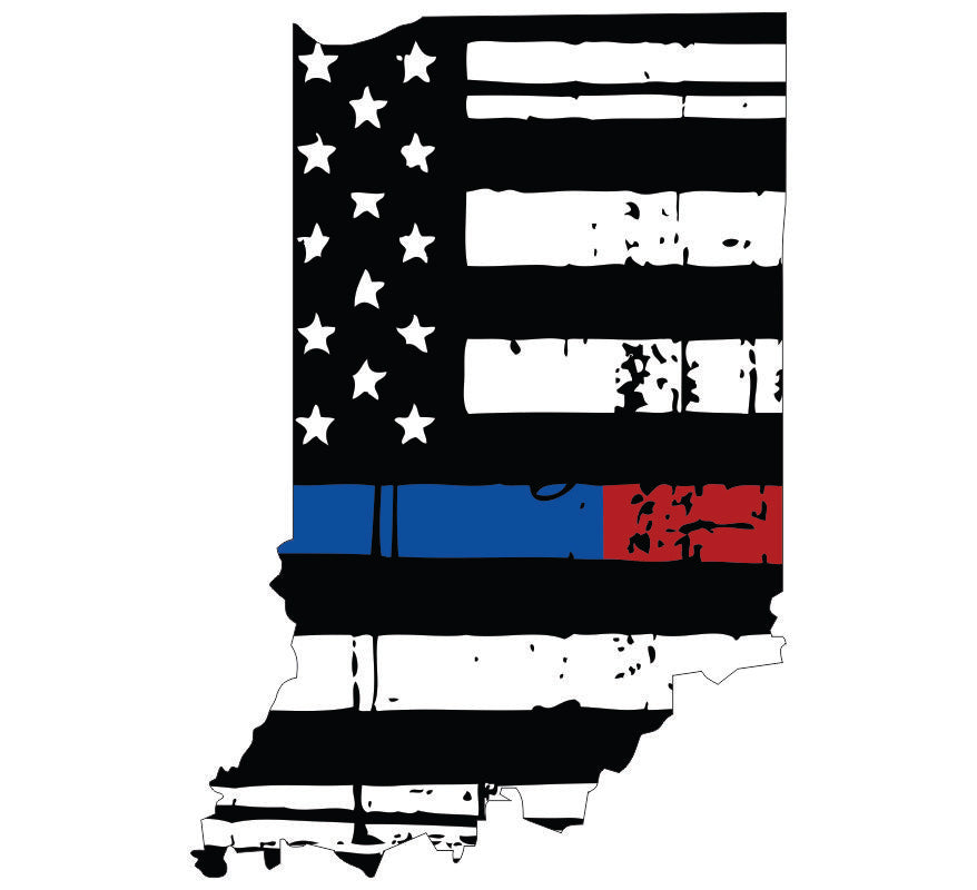Indiana Tattered Flag Blue/Red Line Decal