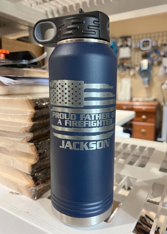 Proud Father Flag FF Engraved 32oz. Water Bottle - Powercall Sirens LLC