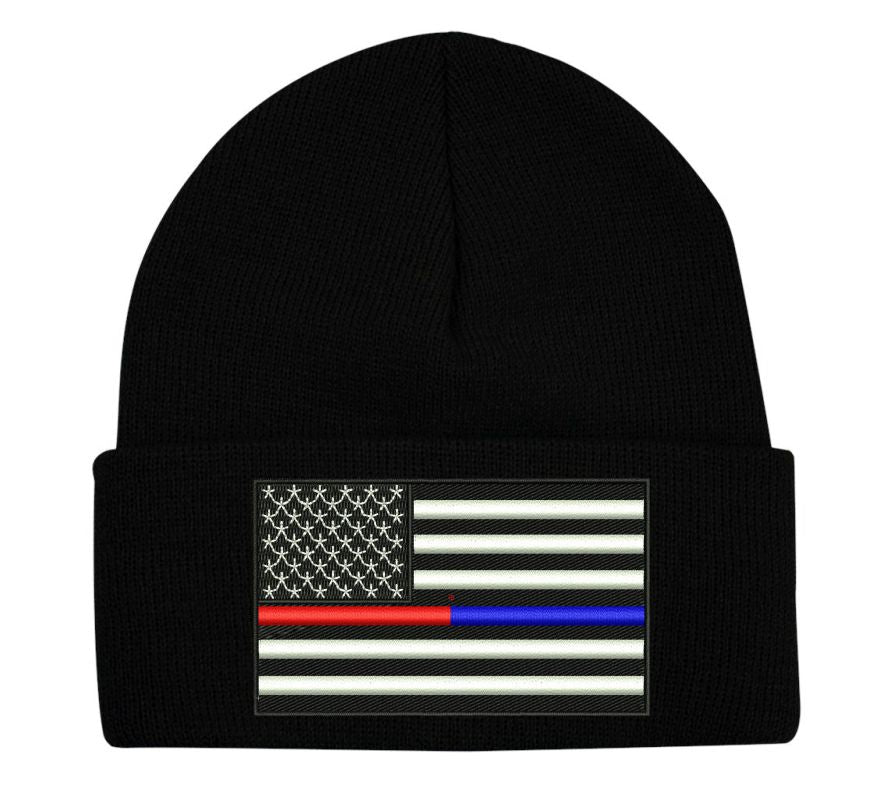Thin Blue/Red line USA Flag Embroidered winter hat