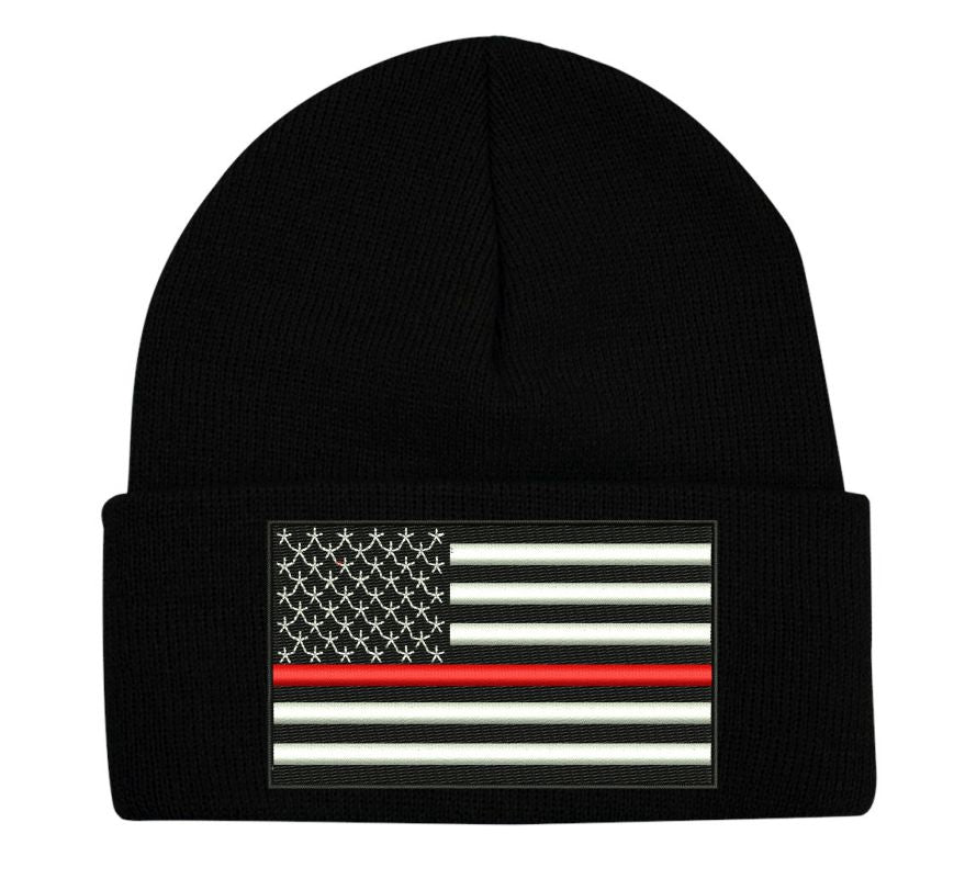 Thin Red line USA Flag Embroidered winter hat
