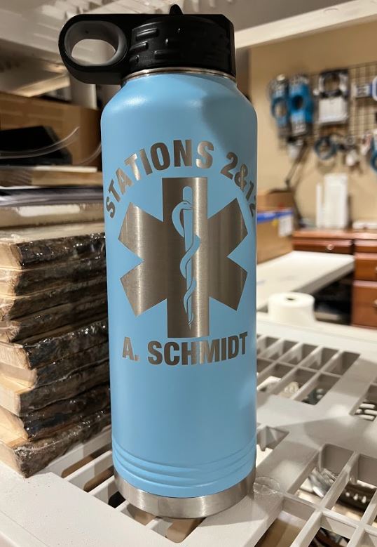 Stations 2 and 12 Schmidt Engraved 32oz. Water Bottle - Powercall Sirens LLC