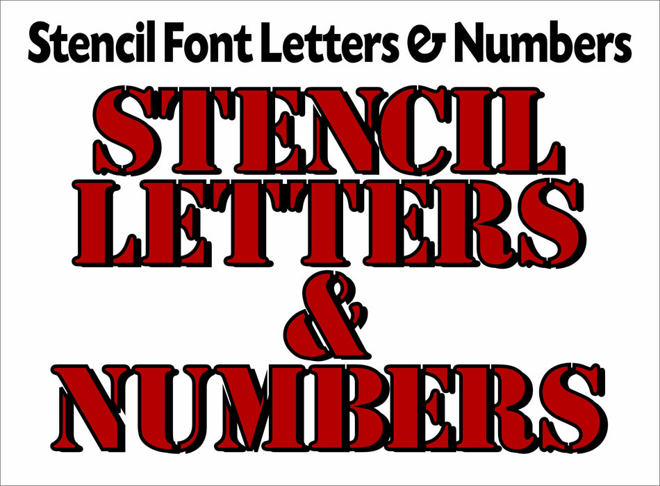 Stencil Font DROP SHADOW dual color letters & numbers