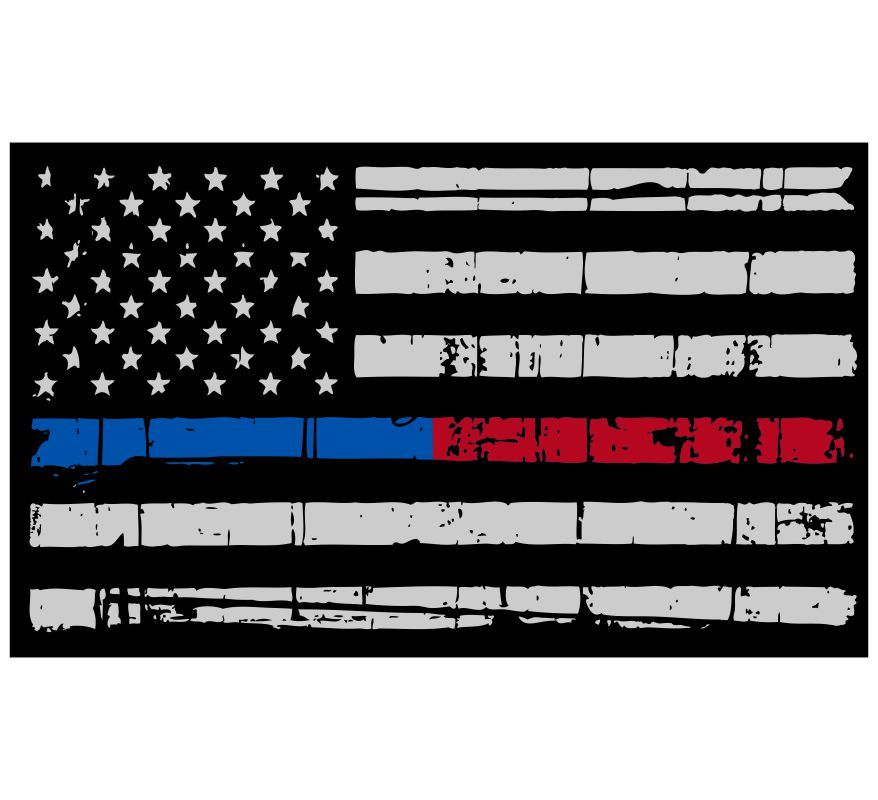 Tattered USA Flag Blue/Red Line Decal - Powercall Sirens LLC