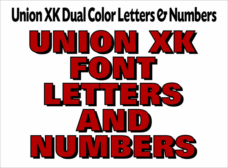 Union XK Font DROP SHADOW dual color letters & numbers