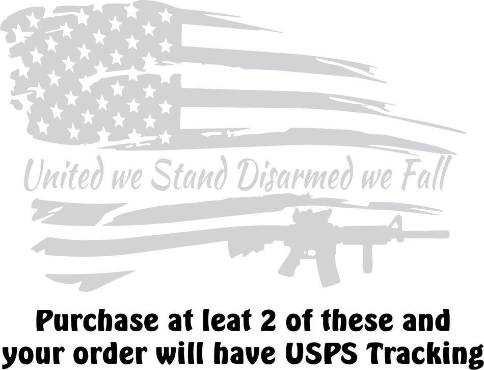 United we stand DISARMED we fall die cut sticker - Powercall Sirens LLC